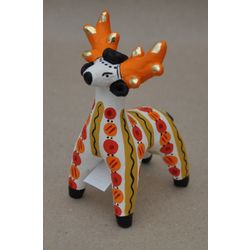 Дымковская глиняная игрушка / Figurine "Deer with orange antlers"