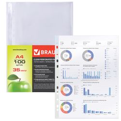Mappen-Ordner gelocht, A4, BRAUBERG, Satz à 100 Stück, Glatt, "Apfel", 35 Mikron