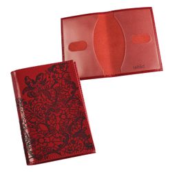 Passport cover BEFLER "Lace", natural leather, embossed, red