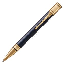 Ballpoint pen PARKER "Duofold Prestige Blue Chevron GT", body blue, plated detail, black
