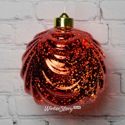 Kaemingk / Boule de Noël lumineuse Lennart 12 cm rouge, 5 lampes LED blanc chaud, à piles