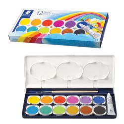 Watercolor STAEDTLER (Germany), 12 colors + white, with brush, plastic box