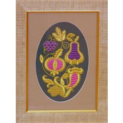 Wall panel "Autumn" embroidered with gold thread 25x20 cm
