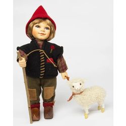 Birgitte Frigast / Porcelain doll Alfred, with a lamb, 28 cm