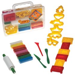 Plasticine JOVI (Spain), set of 8 colors, 200 g, 12 forms, 3 stack, rolling pin, plastic suitcase