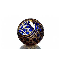 Гусевской Хрустальный завод / Crystal vase-basket "Ball" large amber-blue