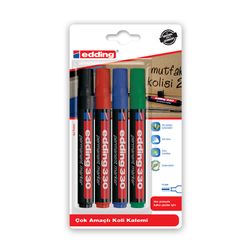 EDDING / Edding / Set de marqueurs permanents, plume biseautée, 1-5 mm, 4 pièces 4 couleurs