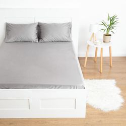 Этель / Bed sheet 220 * 235 cm, gray, 100% cotton, mako-satin, 125 g / m²