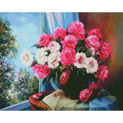 Опт-картина / Diamond mosaic, 40x50, square rhinestones Bouquet by the window