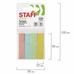 STAFF sticky bookmarks, PASTEL paper, 50х12 mm, 4 colors x 25 sheets, Euro slot