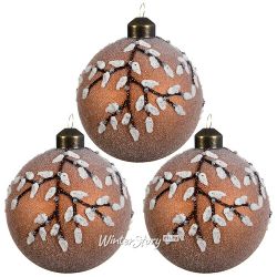 Kaemingk / Set palline di vetro Ramo innevato 8 cm tartufo di cioccolato, 3 pz