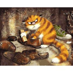 Опт-картина / Painting by numbers 40x50 Unhappy cat