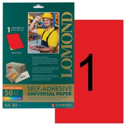 Label, self-adhesive 210 × 297 mm,1 label, neon red, 80 g/m2, 50 sheets, LOMOND