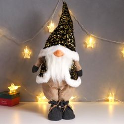 Сималенд / Interior doll "Santa Claus in a gold cap and a vest with sequins"