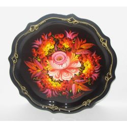 Сувениры из Н.Тагила / Souvenirs from N. Tagil / Tray "Baroque. Rowan with Rose", 19 cm
