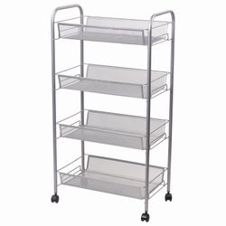 BRABIX / Office and household shelf (trolley) 4 tiers, on wheels, metal, silver, 43.5x26x83.5 cm