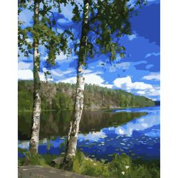 Опт-картина / Tranh theo số 40x50 Cây bạch dương bên sông