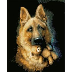 Опт-картина / Mosaïque diamant, 40x50, strass carré Chien avec un jouet