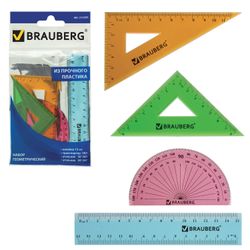 Set drawing small BRAUBERG "Crystal" (ruler 15 cm, 2 triangles, protractor), colored