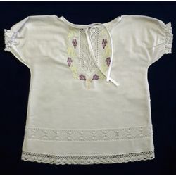 Кружевной Край / Lace Edge / Baptismal set "Grapes" shirt, cap / kerchief, diaper