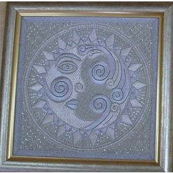Wall panel "Hymn to the Sun" gold embroidery 23x23 cm