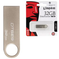 KINGSTON / 32 GB Flash Drive, DataTraveler SE9, USB 2.0, Metal Case, Silver