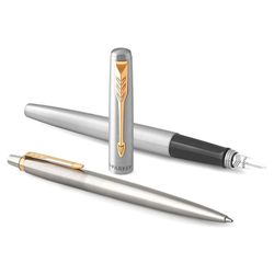 Bộ PARKER "Jotter Stainless Steel GT": bút bi và bút máy màu xanh