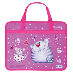 BRAUBERG saplı fermuarlı klasör, A4, 1 bölmeli, plastik, üstten fermuarlı, "Kedi ve fare", 75 mm