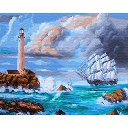 ВанГогВоМне / VanGogVoMne / Paint by number "Seascape with a lighthouse" 40x50 cm