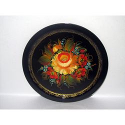 Сувениры из Н.Тагила / Souvenirs from N. Tagil / Tray "Round. Yellow rose", 17cm