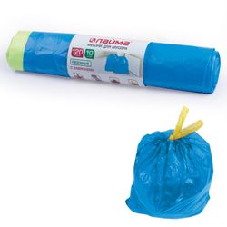 ЛАЙМА / Garbage bags 120 L, ties, blue, 10 pcs per roll, LDPE, 35 microns, 67x90 cm (± 5%), durable