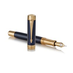 Fountain pen PARKER "Duofold Prestige Blue Chevron GT", pen F, case blue, plated detail, black