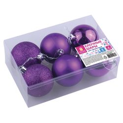 ЗОЛОТАЯ СКАЗКА / Christmas balls SET 6 pieces, plastic, 8 cm, PURPLE (gloss, matte, glitter)