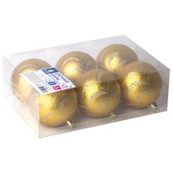ЗОЛОТАЯ СКАЗКА / Christmas tree balls SET 6 pcs., Plastic, 8 cm, with a golden pattern, golden color