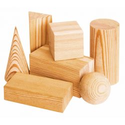 A set of geometric solids - 7 parts in wooden box for children from 2 years