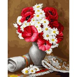 Опт-картина / Painting by numbers 40x50 Bouquet of poppies and daisies