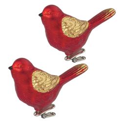 ЗОЛОТАЯ СКАЗКА / Christmas tree decorations "Bird", SET of 2 pieces, plastic, 11 cm, red color with gold wings