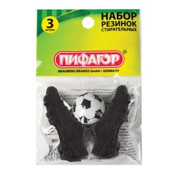 A set of erasers shaped PYTHAGORAS "Football", 3 pieces, shape and color assorted, thermoplastic rubber