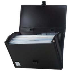 Plastik evrak çantası BRAUBERG "Diplomat", A4 (332x245x35 mm), 13 bölme, kenarlı, boncuk dokulu, siyah, RUSYA