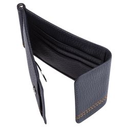 Clip FABULA "Brooklyn", genuine leather, contrast stitching, 86х126 mm, blue