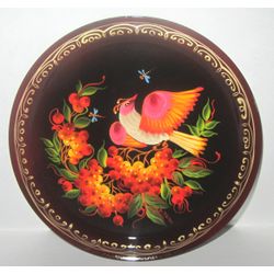 Сувениры из Н.Тагила / Souvenirs from N. Tagil / Tray "Round. Rowan with a bird", 17cm