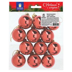 ЗОЛОТАЯ СКАЗКА / Christmas tree balls SET 12 pcs., Plastic, 4 cm, RED, gloss, euro suspension