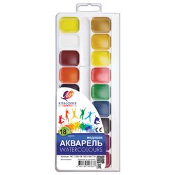 Watercolors "Classic" 18 flowers, honey, without a brush, plastic box