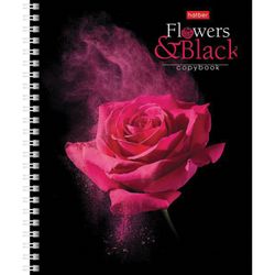 HATBER / Carnet А5, 96 feuilles, peigne, cage, couverture carton, "FlowerOnblack" / 8 pcs.
