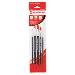 BRAUBERG brushes, set of 5 PCs (synthetic round No. 1, 2, 5, flat No. 5, 8), blister