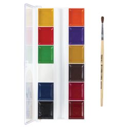 Paint watercolor ONLANDIA "SCHOOL" 12 flowers, honey, WITH BRUSH, plastic box