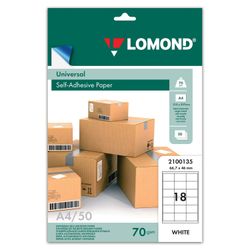Etiqueta autoadesiva 66,7x46 mm, 18 etiquetas, branco, 70 g / m2, 50 folhas, LOMOND