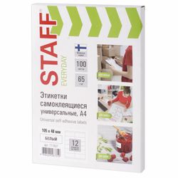 Label self-adhesive 105x48 mm, 12 labels, 65 g/m2, 100 sheets, STAFF "EVERYDAY" (raw Finland)