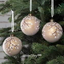 Kaemingk / Set palline di vetro Ramo innevato 8 cm tartufo di cioccolato, 3 pz