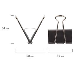 The holders BRAUBERG large SET 12 pieces, 51 mm, 230 sheets, black, cardboard box